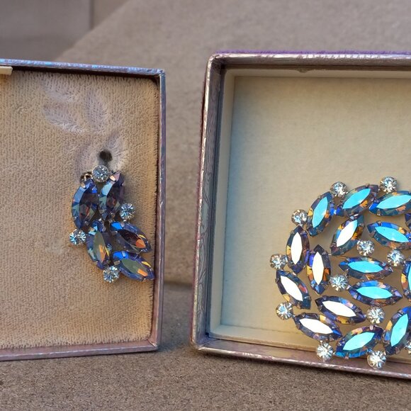 B. David Earrings & Brooch Set Aurora Borealis + Original Box - Picture 12 of 16